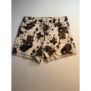Judy Blue Brown Cow Print Denim Shorts – Size L High Rise Cutoff Jean Shorts